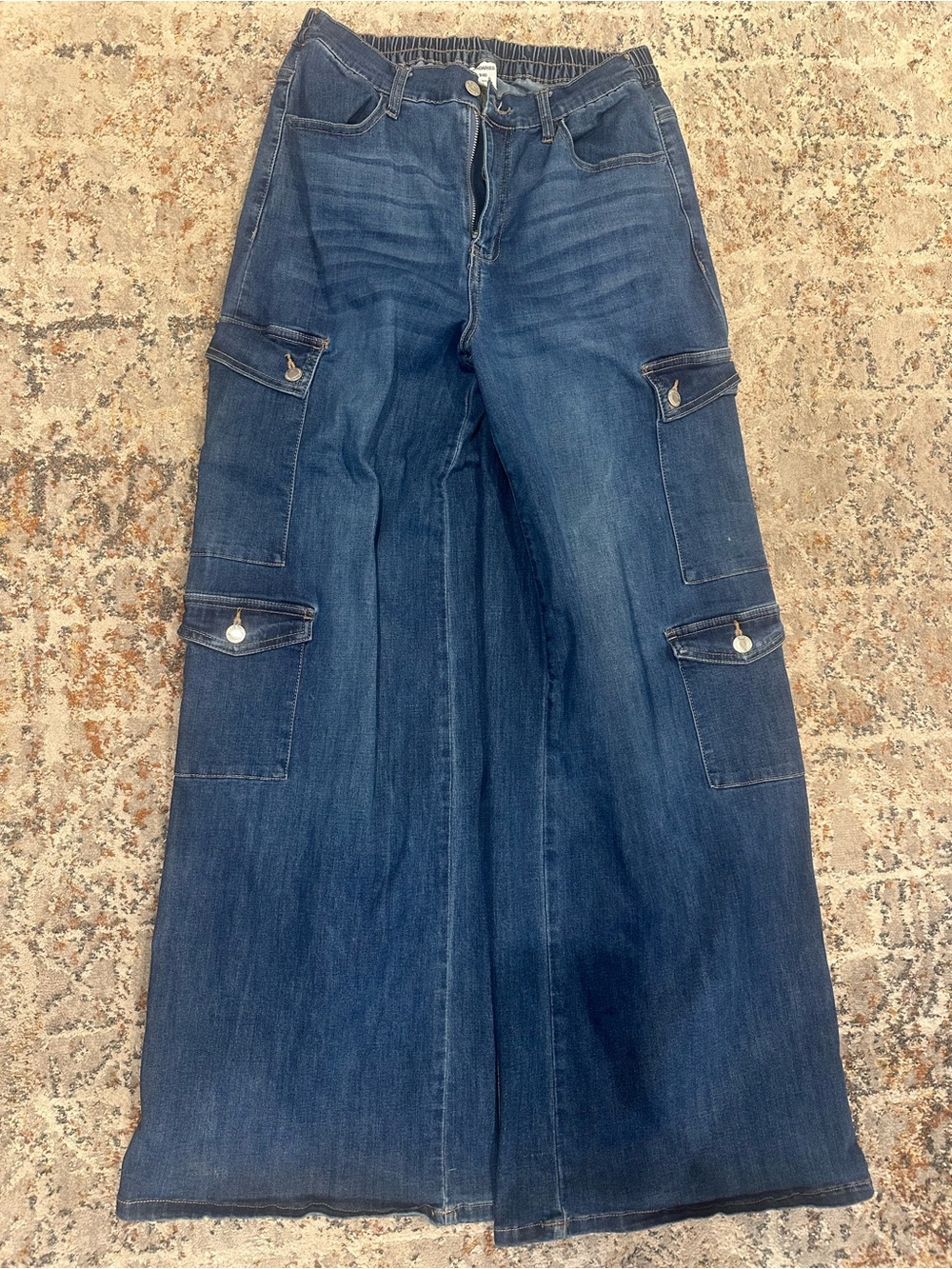 No Boundaries Dark Blue Wide-Leg Cargo Jeans